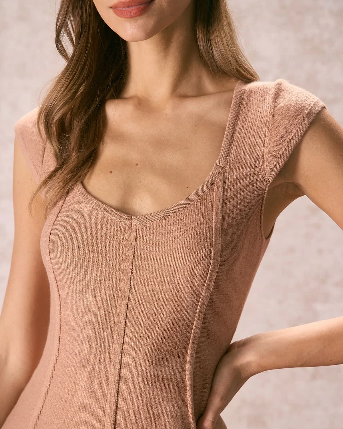 The Camel V Neck Striped Knit Mini Dress 2 The Camel V Neck Striped Knit Mini Dress - Image 2