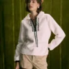 The Beige V Neck Spliced Teddy Sweatshirt