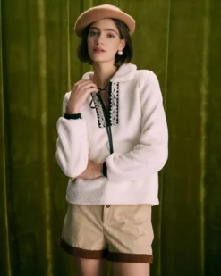 The Beige V Neck Spliced Teddy Sweatshirt 7 The Beige V Neck Spliced Teddy Sweatshirt -Deals Dress N Swimwear Store the v neck teddy sweatshirt tops dusd3v