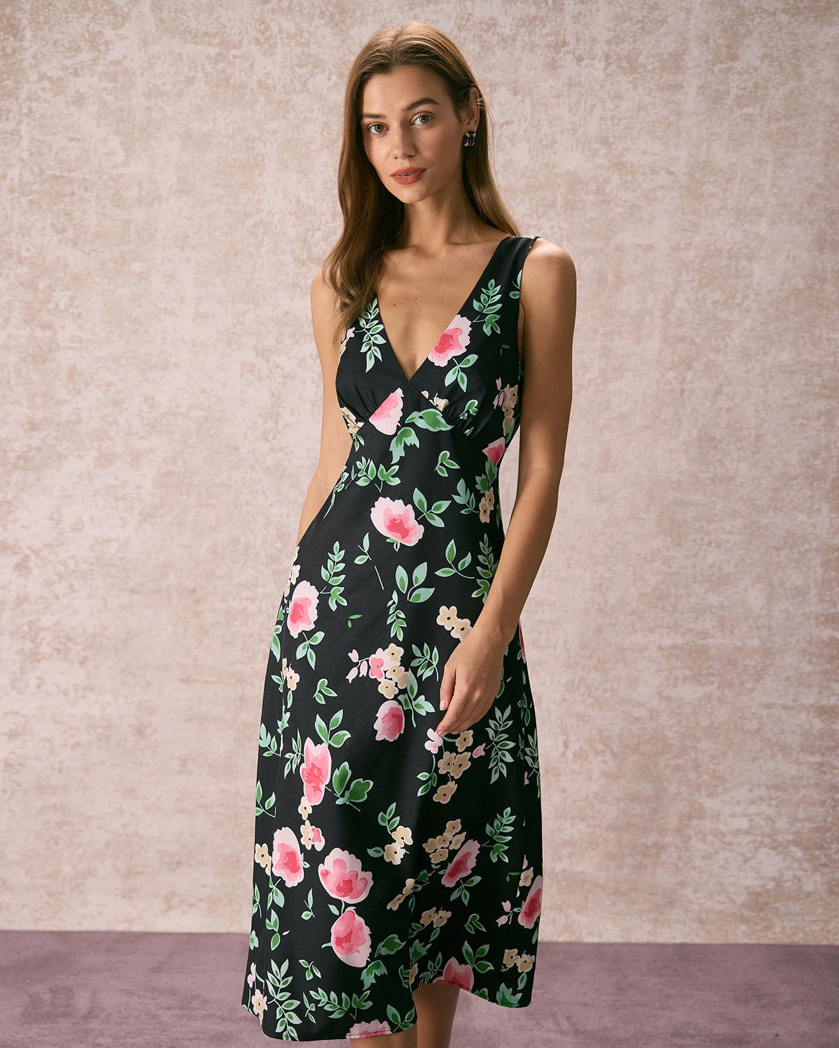 The Black V Neck Tie Back Floral Midi Dress 1 The Black V Neck Tie Back Floral Midi Dress