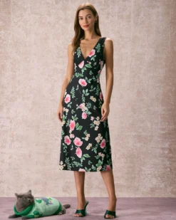The Black V Neck Tie Back Floral Midi Dress 8 The Black V Neck Tie Back Floral Midi Dress -Deals Dress N Swimwear Store the v neck tie back floral dress dresses ccxyni