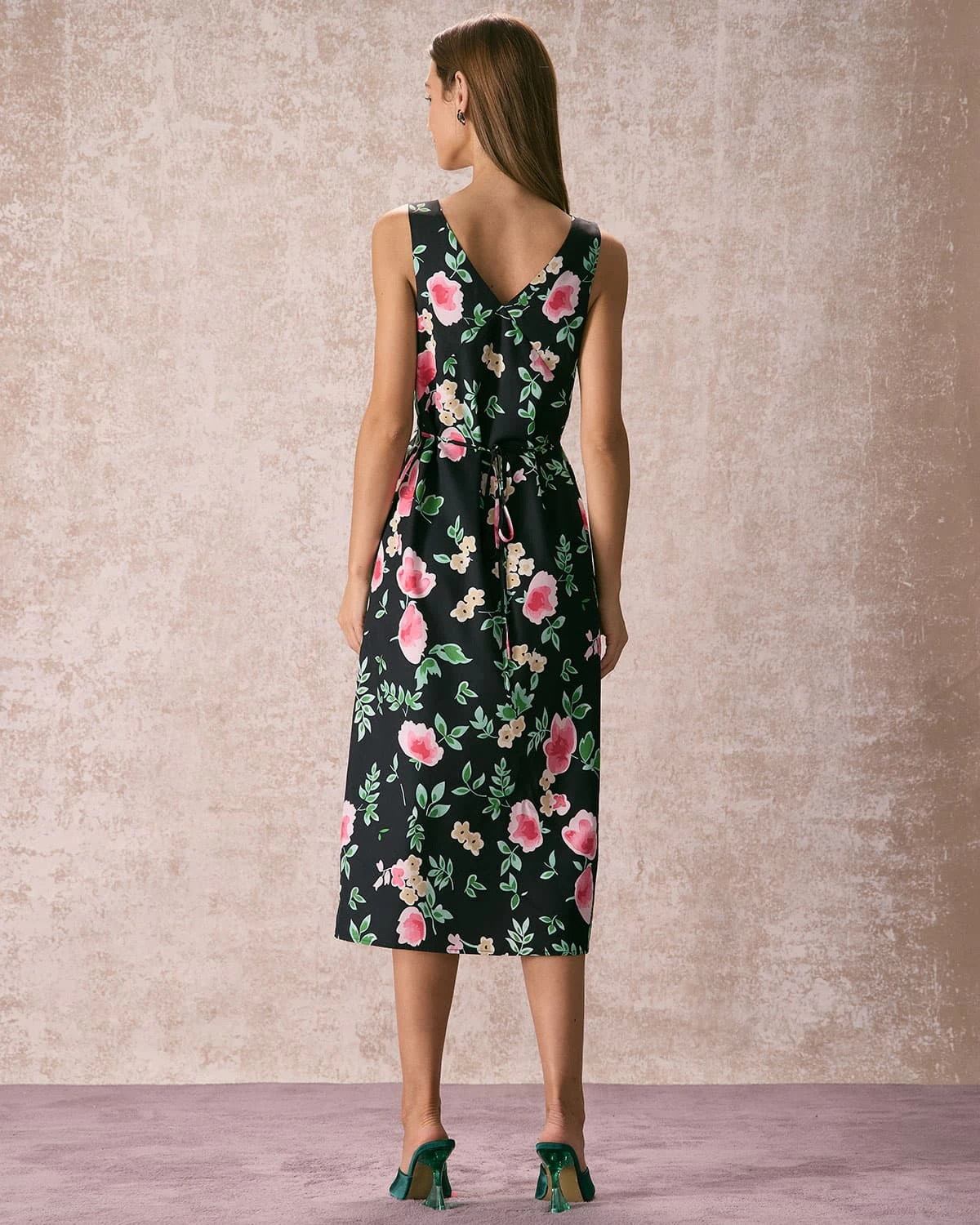 The Black V Neck Tie Back Floral Midi Dress 5 The Black V Neck Tie Back Floral Midi Dress - Image 5