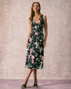 The Black V Neck Tie Back Floral Midi Dress 7 The Black V Neck Tie Back Floral Midi Dress -Deals Dress N Swimwear Store the v neck tie back floral dress dresses wydd6y