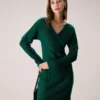 The Green V Neck Wrap Sweater Mini Dress