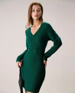 The Green V Neck Wrap Sweater Mini Dress 7 The Green V Neck Wrap Sweater Mini Dress -Deals Dress N Swimwear Store the v neck wrap sweater dress dresses xnx4mo