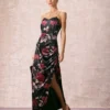 The Black Floral Pearl Slip Velvet Maxi Dress