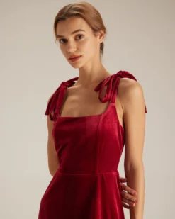 The Red Tie Shoulder Velvet A-Line Mini Dress 8 The Red Tie Shoulder Velvet A-Line Mini Dress -Deals Dress N Swimwear Store the velvet tie shoulder mini dress dresses bnoj8x