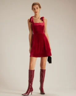 The Red Tie Shoulder Velvet A-Line Mini Dress 9 The Red Tie Shoulder Velvet A-Line Mini Dress -Deals Dress N Swimwear Store the velvet tie shoulder mini dress dresses gqg0je