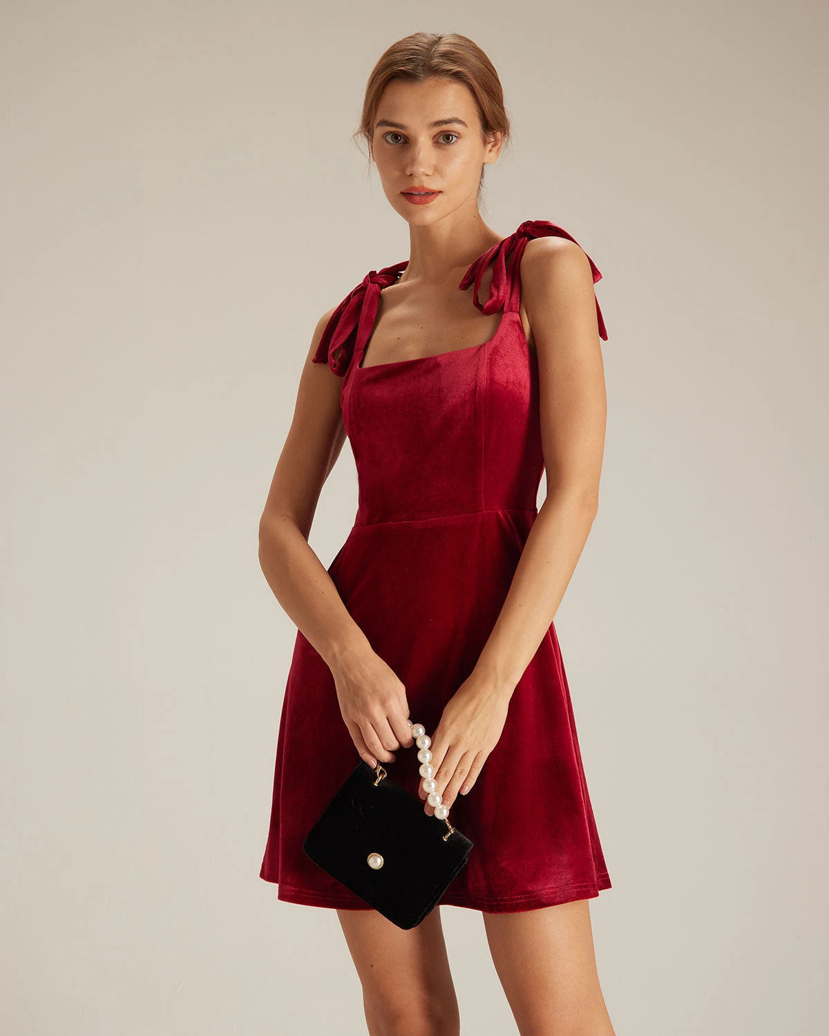 The Red Tie Shoulder Velvet A-Line Mini Dress 2 The Red Tie Shoulder Velvet A-Line Mini Dress - Image 2