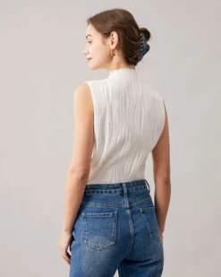 The Solid Mock Neck Water Ripple Textured Tank Top -Deals Dress N Swimwear Store the water ripple textured tank top tops ouqkps 190610