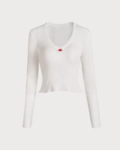 The Solid Color Wavy Trim Knit Top 16 The Solid Color Wavy Trim Knit Top -Deals Dress N Swimwear Store the wavy edge kint top white tops 0dxcxf 529003