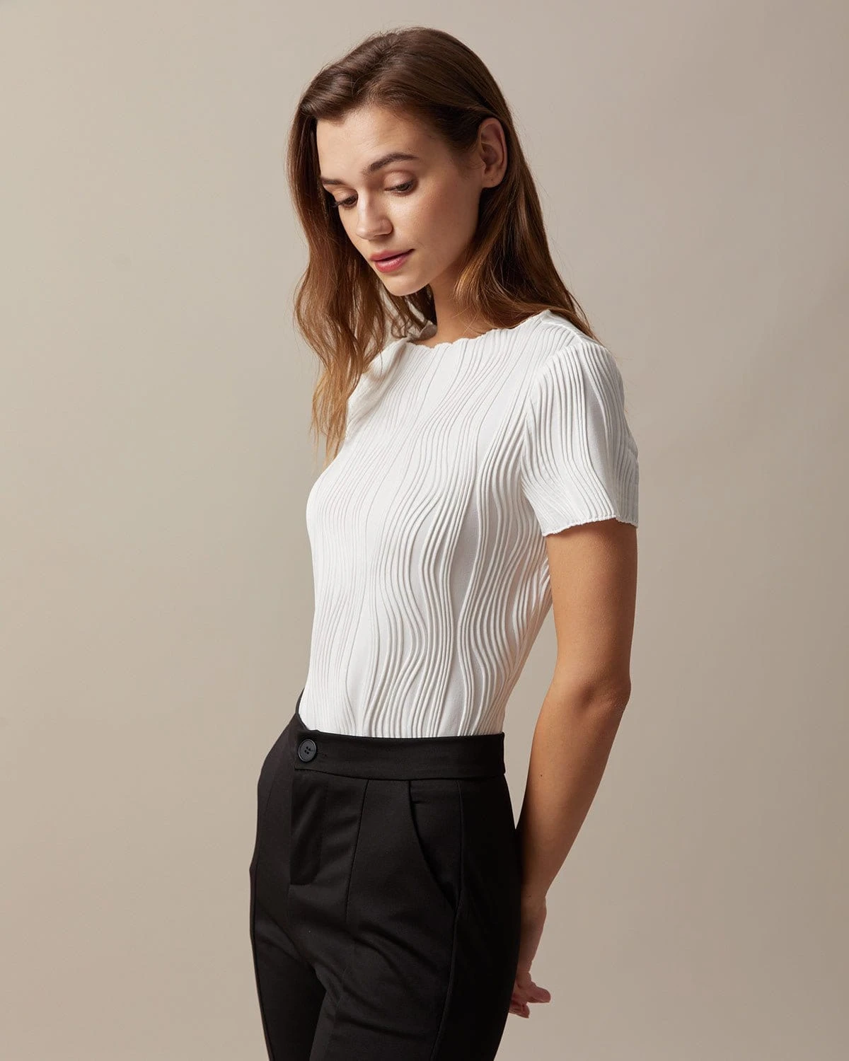 The Solid Boat Neck Water Ripple Textured Tee 2 The Solid Boat Neck Water Ripple Textured Tee - Image 2