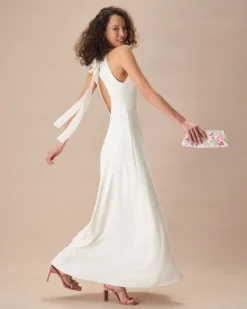 The White Bowknot Halter Maxi Dress -Deals Dress N Swimwear Store the white bowknot back maxi dress dresses 1che4m