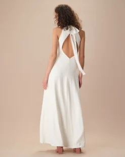 The White Bowknot Halter Maxi Dress -Deals Dress N Swimwear Store the white bowknot back maxi dress dresses t4sdbz