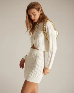The White Elastic Waist Button Cable Mini Skirt 9 The White Elastic Waist Button Cable Mini Skirt -Deals Dress N Swimwear Store the white cable solid mini skirt bottoms i6pzy7