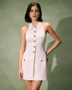 The White Collared Button Sleeveless Mini Dress -Deals Dress N Swimwear Store the white collared button mini dress dresses s8ypue