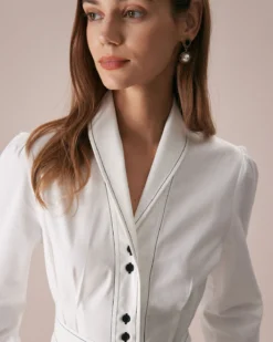 The White Lapel Contrast Stitch Midi Dress -Deals Dress N Swimwear Store the white collared contrast stitch midi dress dresses elvk0x