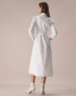 The White Lapel Contrast Stitch Midi Dress -Deals Dress N Swimwear Store the white collared contrast stitch midi dress dresses iu5alq