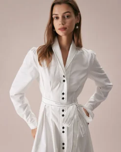 The White Lapel Contrast Stitch Midi Dress -Deals Dress N Swimwear Store the white collared contrast stitch midi dress dresses pnfgze