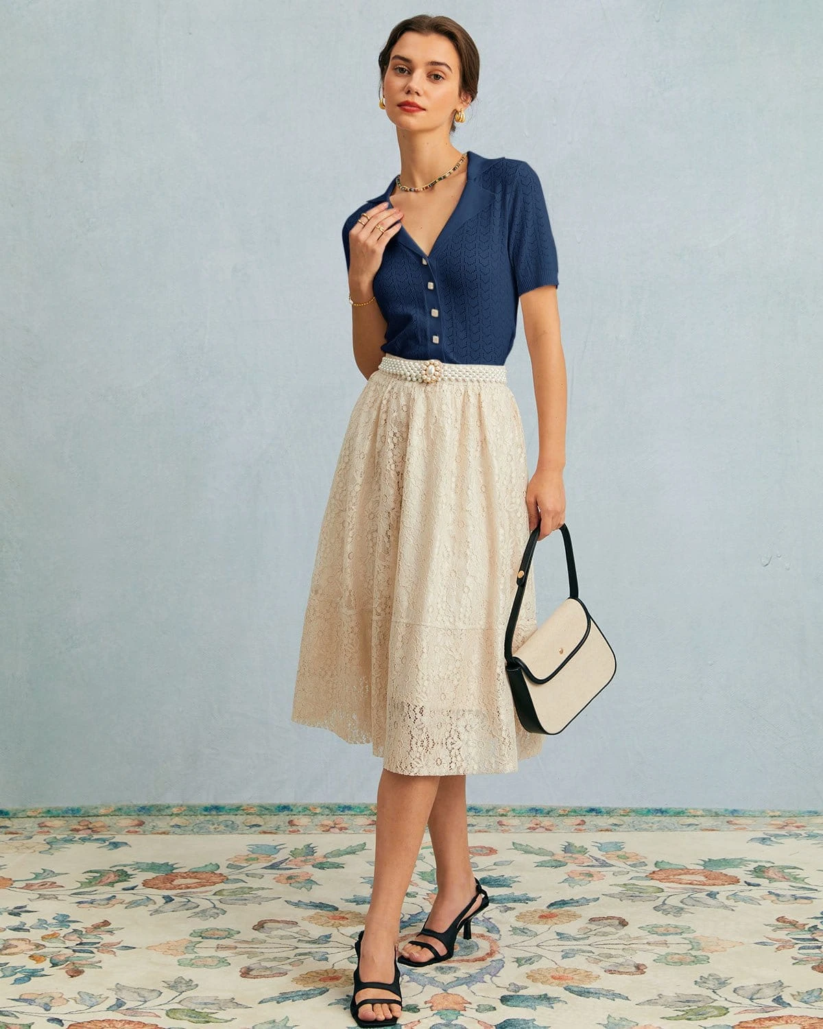 The Navy Collared Pointelle Knit Top 2 The Navy Collared Pointelle Knit Top - Image 2