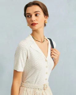 The White Collared Pointelle Knit Top -Deals Dress N Swimwear Store the white collared pointelle kint top tops zrkjvs 241258