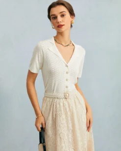 The White Collared Pointelle Knit Top -Deals Dress N Swimwear Store the white collared pointelle kint top white tops kh6oc1 519808