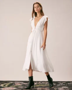The White Deep V Neck Pleated Midi Dress 10 The White Deep V Neck Pleated Midi Dress -Deals Dress N Swimwear Store the white deep v neck pleated midi dress dresses 4mqygo