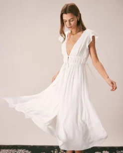 The White Deep V Neck Pleated Midi Dress 9 The White Deep V Neck Pleated Midi Dress -Deals Dress N Swimwear Store the white deep v neck pleated midi dress dresses b9j7fj