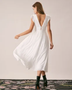 The White Deep V Neck Pleated Midi Dress 11 The White Deep V Neck Pleated Midi Dress -Deals Dress N Swimwear Store the white deep v neck pleated midi dress dresses wrd8s7