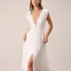 The White Deep V Neck Pleated Midi Dress