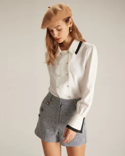 The White Double Breasted Colorblock Shirt -Deals Dress N Swimwear Store the white double breasted colorblock shirt tops gcznlg