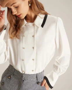 The White Double Breasted Colorblock Shirt -Deals Dress N Swimwear Store the white double breasted colorblock shirt tops wozzhp