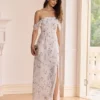 The White Floral Slit Strapless Maxi Dress
