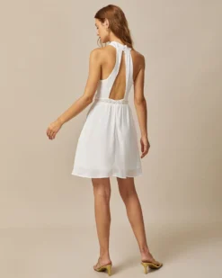 The White Mock Neck Pearls Backless Mini Dress 11 The White Mock Neck Pearls Backless Mini Dress -Deals Dress N Swimwear Store the white halter pearl mini dress dresses 7r4kps 919955
