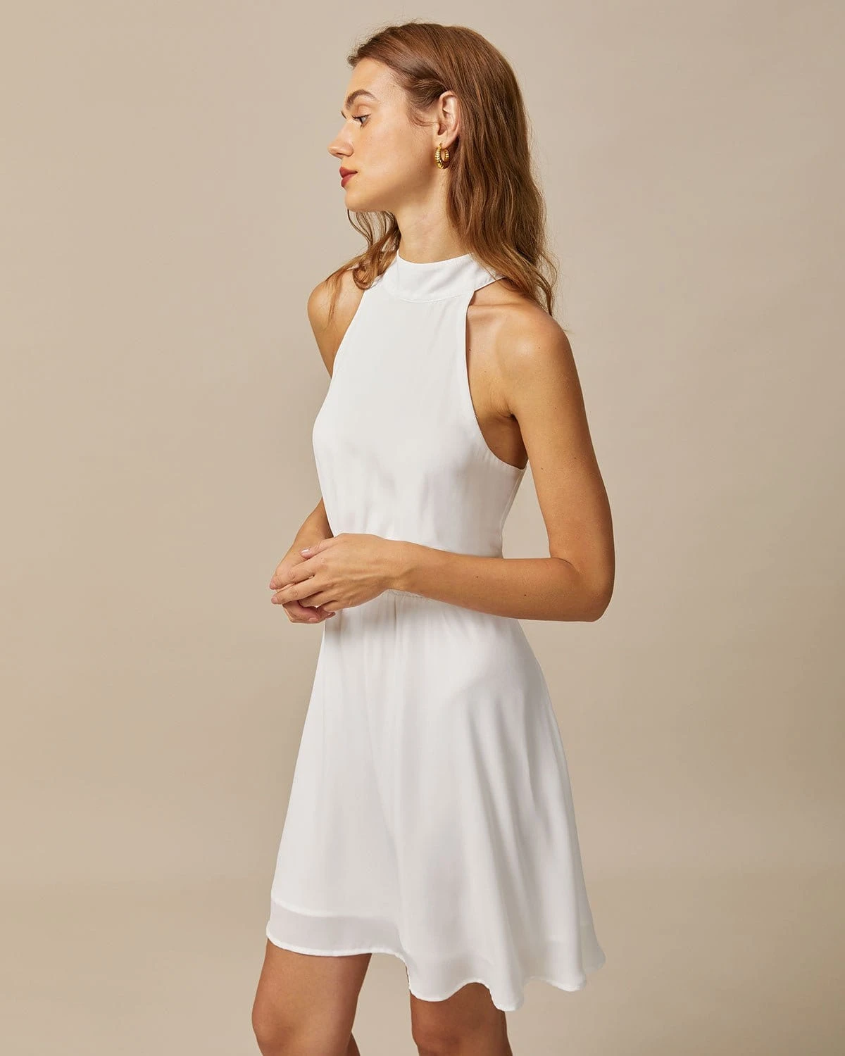 The White Mock Neck Pearls Backless Mini Dress 4 The White Mock Neck Pearls Backless Mini Dress - Image 4