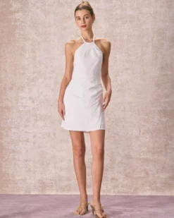 The White Ruched Halter Mini Dress 8 The White Ruched Halter Mini Dress -Deals Dress N Swimwear Store the white halter ruched mini dress dresses mwt7ta