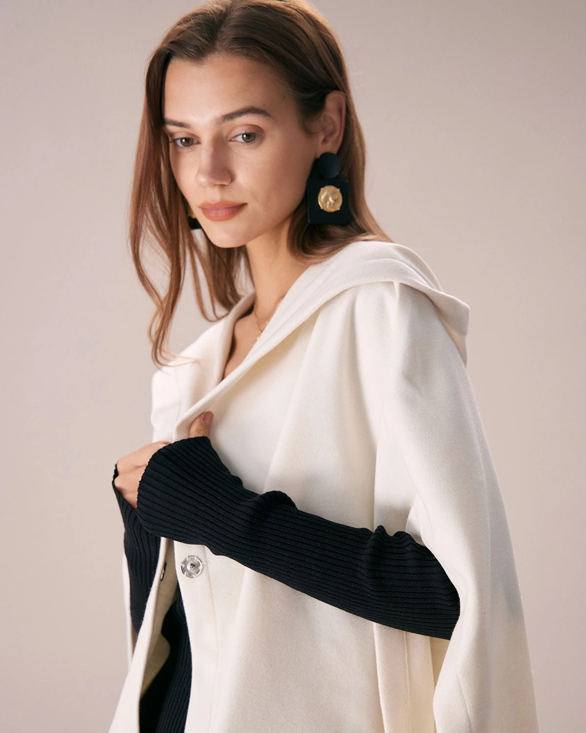 The White Hooded Batwing Sleeve Cape Coat 2 The White Hooded Batwing Sleeve Cape Coat - Image 2