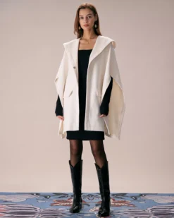 The White Hooded Batwing Sleeve Cape Coat 7 The White Hooded Batwing Sleeve Cape Coat -Deals Dress N Swimwear Store the white hooded solid cape coat outerwear rvmiwe