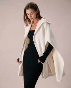 The White Hooded Batwing Sleeve Cape Coat 8 The White Hooded Batwing Sleeve Cape Coat -Deals Dress N Swimwear Store the white hooded solid cape coat outerwear zduapd