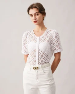 The White Lace Puff Sleeve Blouse -Deals Dress N Swimwear Store the white lace puff sleeve blouse tops ksgf1k 512090