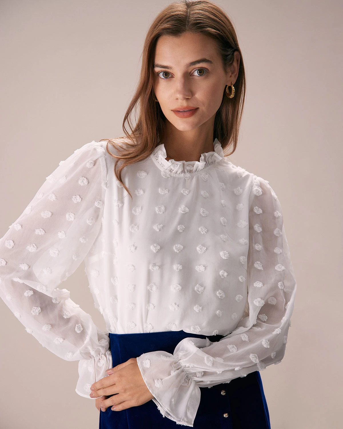 The White Mock Neck Dobby Sheer Blouse 1 The White Mock Neck Dobby Sheer Blouse