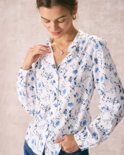 The White Mock Neck Leaf Print Button Shirt -Deals Dress N Swimwear Store the white mock neck leaf print shirt tops 3ormwx