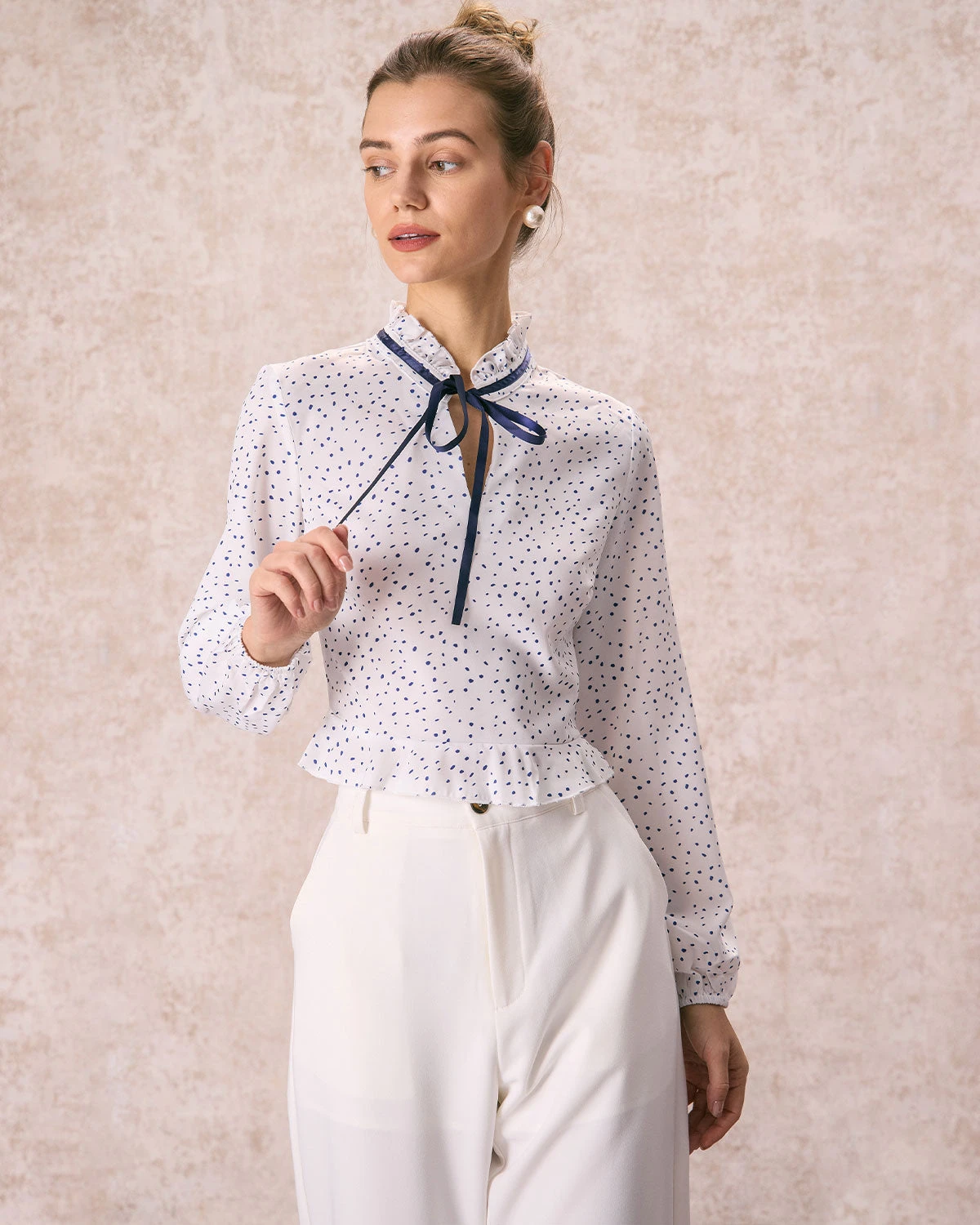 The White Mock Neck Polka Dot Ruffle Blouse 5 The White Mock Neck Polka Dot Ruffle Blouse - Image 5