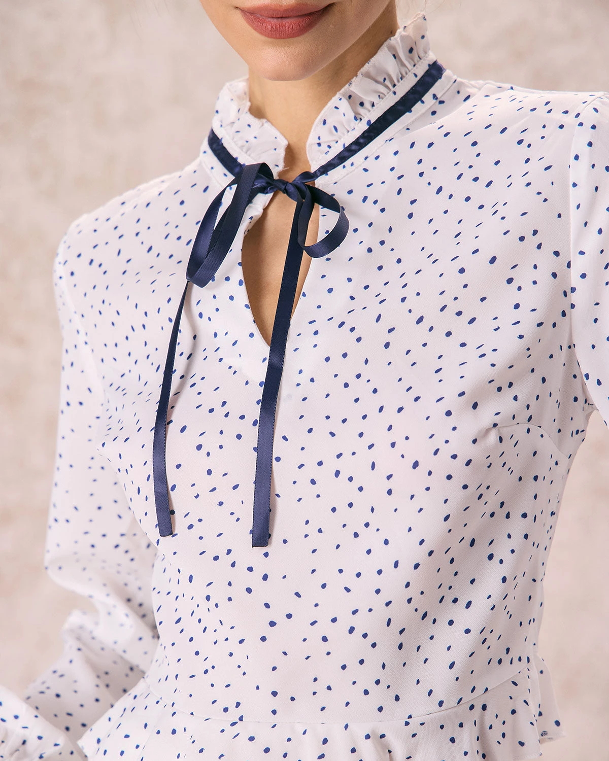 The White Mock Neck Polka Dot Ruffle Blouse 2 The White Mock Neck Polka Dot Ruffle Blouse - Image 2