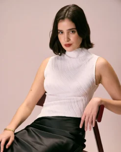 The White Mock Neck Water Ripple Asymmetrical Tank Top -Deals Dress N Swimwear Store the white mock neck water ripple tank top tops waqd1h