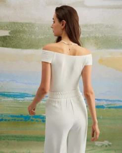 The White Off The Shoulder Ribbed Knit Tee -Deals Dress N Swimwear Store the white off the shoulder solid knit tee tops 3txxda 213349