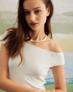 The White Off The Shoulder Ribbed Knit Tee -Deals Dress N Swimwear Store the white off the shoulder solid knit tee tops te95yx 538678