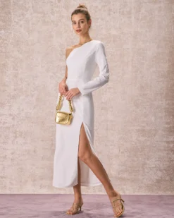 The White One Shoulder Slit Maxi Dress -Deals Dress N Swimwear Store the white one shoulder slit maxi dress dresses xnrzx5