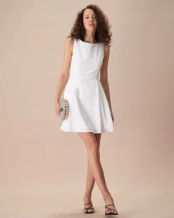 The White Round Neck Pleated Mini Dress 6 The White Round Neck Pleated Mini Dress -Deals Dress N Swimwear Store the white pleated mini dress dresses cqotan
