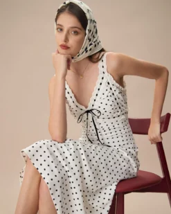 The White V-Neck Polka Dot Lace Trim Midi Dress -Deals Dress N Swimwear Store the white polka dot lace trim midi dress dresses kiro41